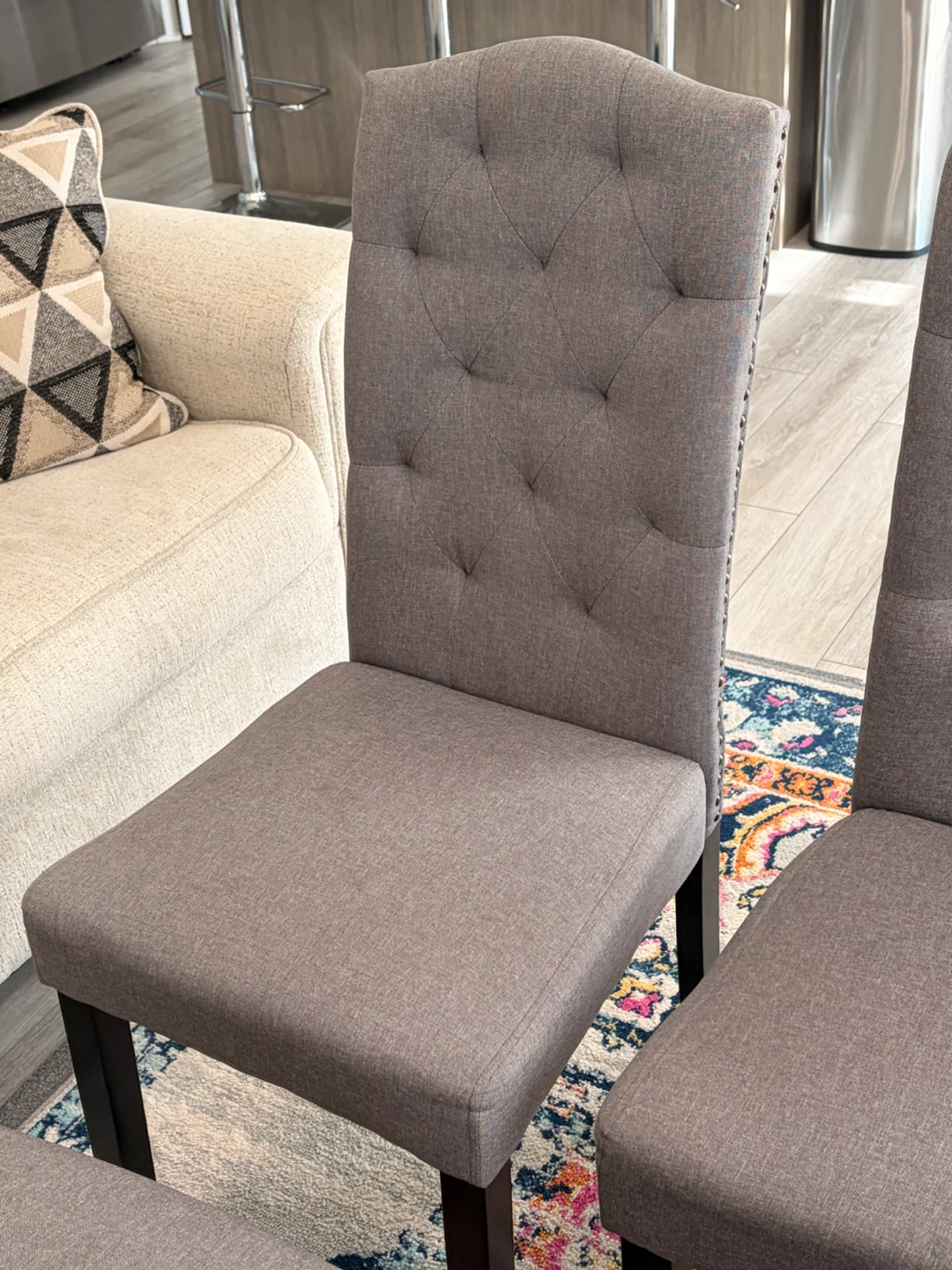 Set of 6 Grey Upholstered Dining Chairs - photo 5