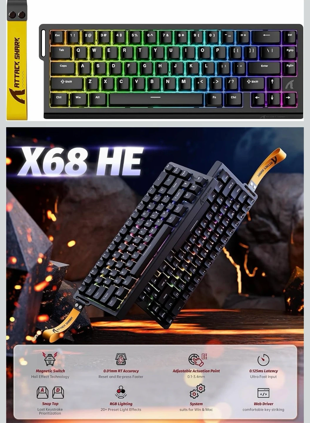 Attack Shark X68 HE Magnetic Switch Keyboard