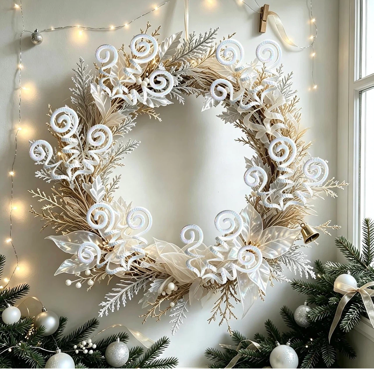 White Iridescent Curly Christmas Tree Picks - photo 2