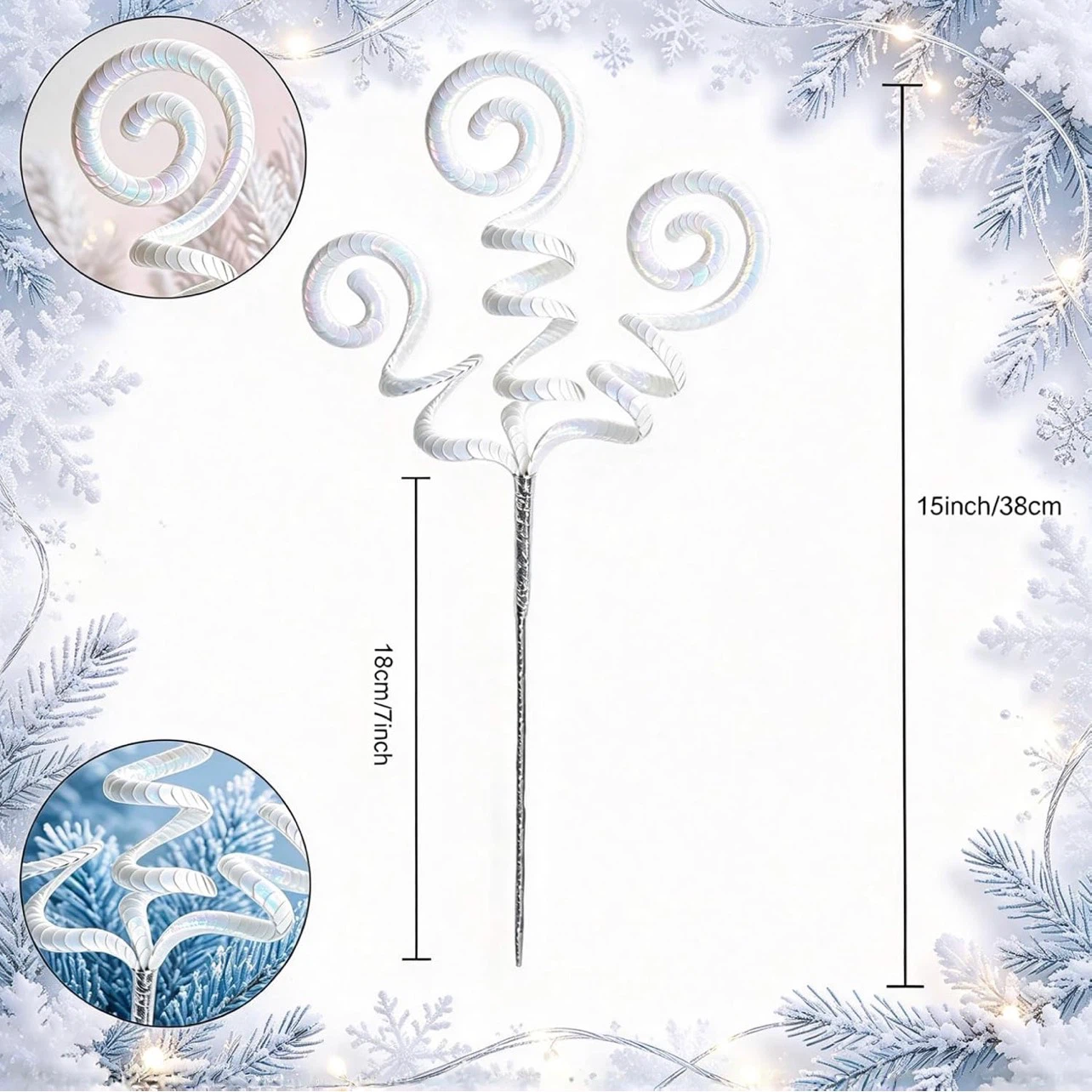 White Iridescent Curly Christmas Tree Picks - photo 3