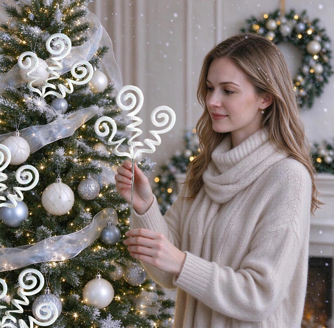 White Iridescent Curly Christmas Tree Picks - photo 4