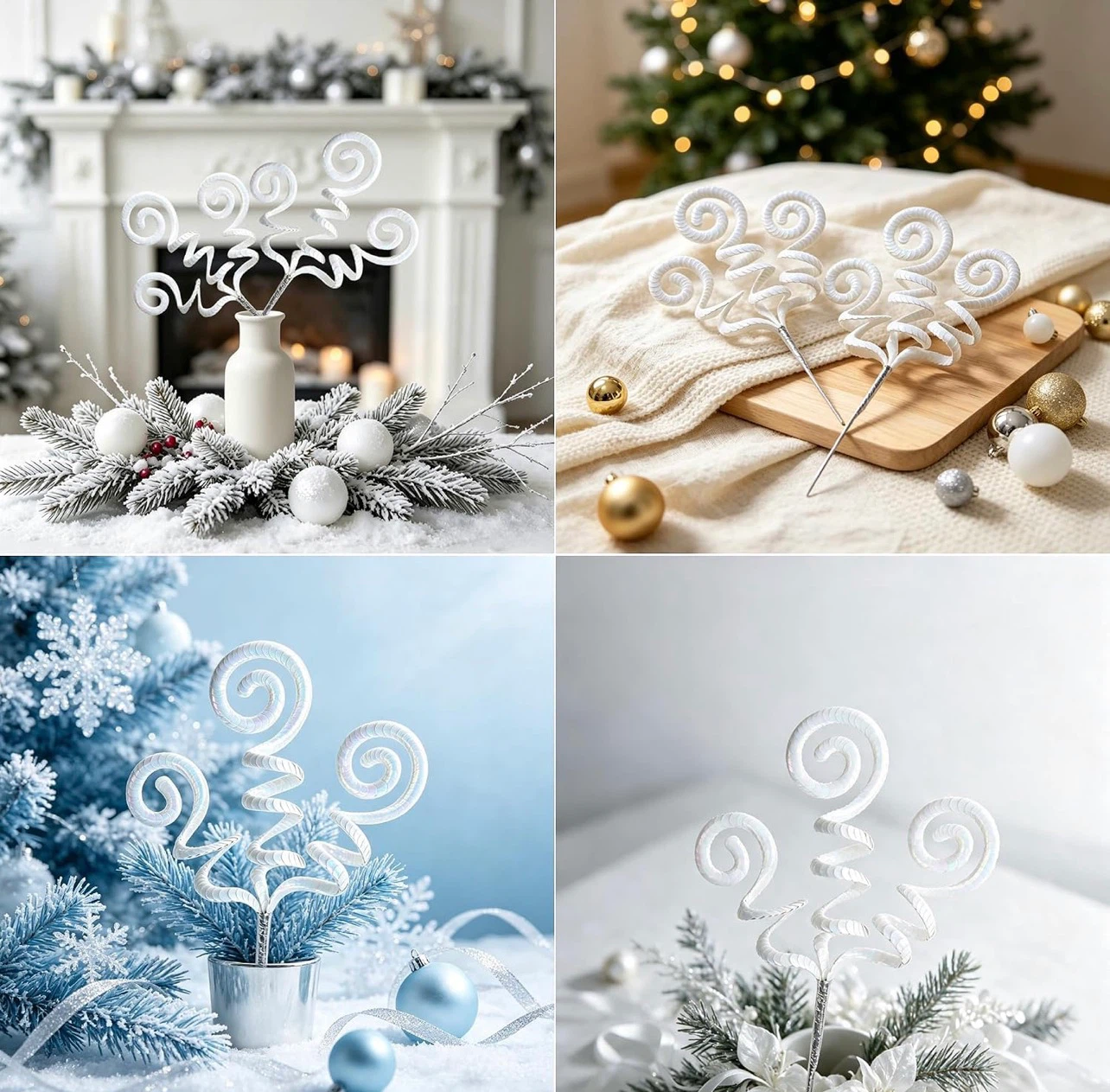 White Iridescent Curly Christmas Tree Picks - photo 5