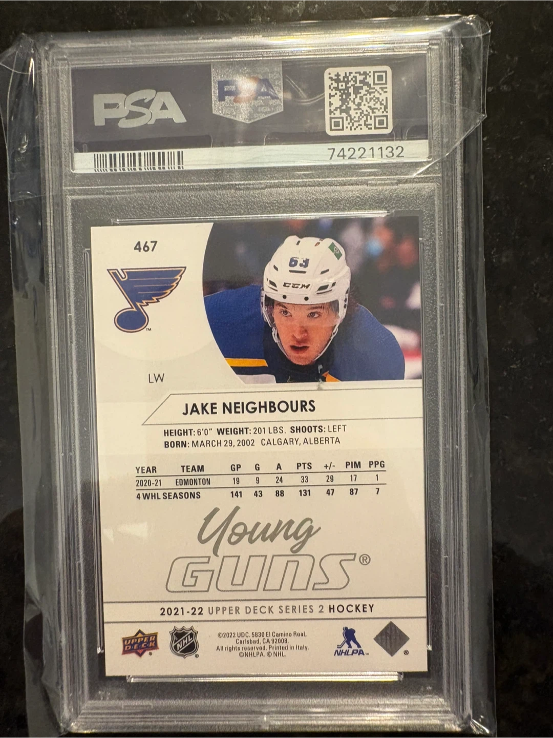 2021-22 Upper Deck Jake Neighbours Young Guns PSA 10 - photo 2