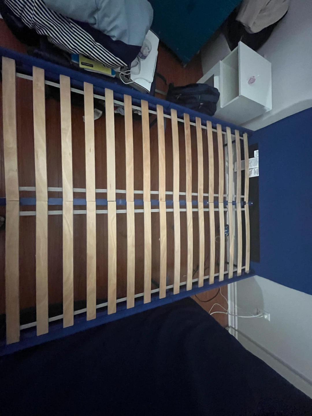 IKEA SLATTUM Blue Upholstered Bed Frame - photo 4