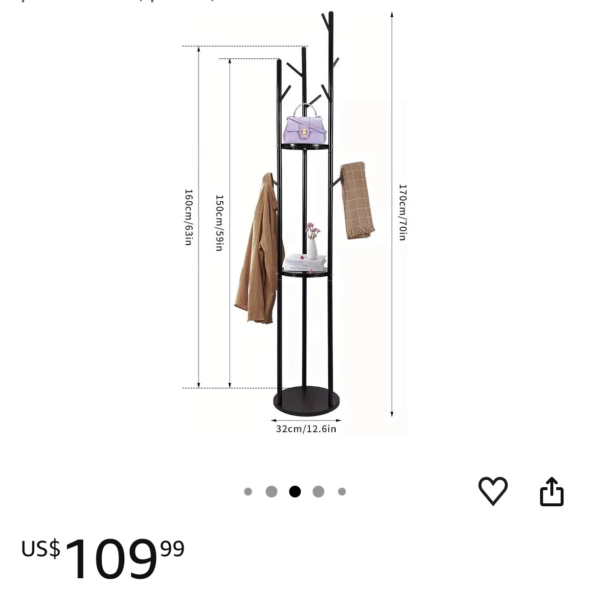 Black Metal Coat Rack Stand - photo 2