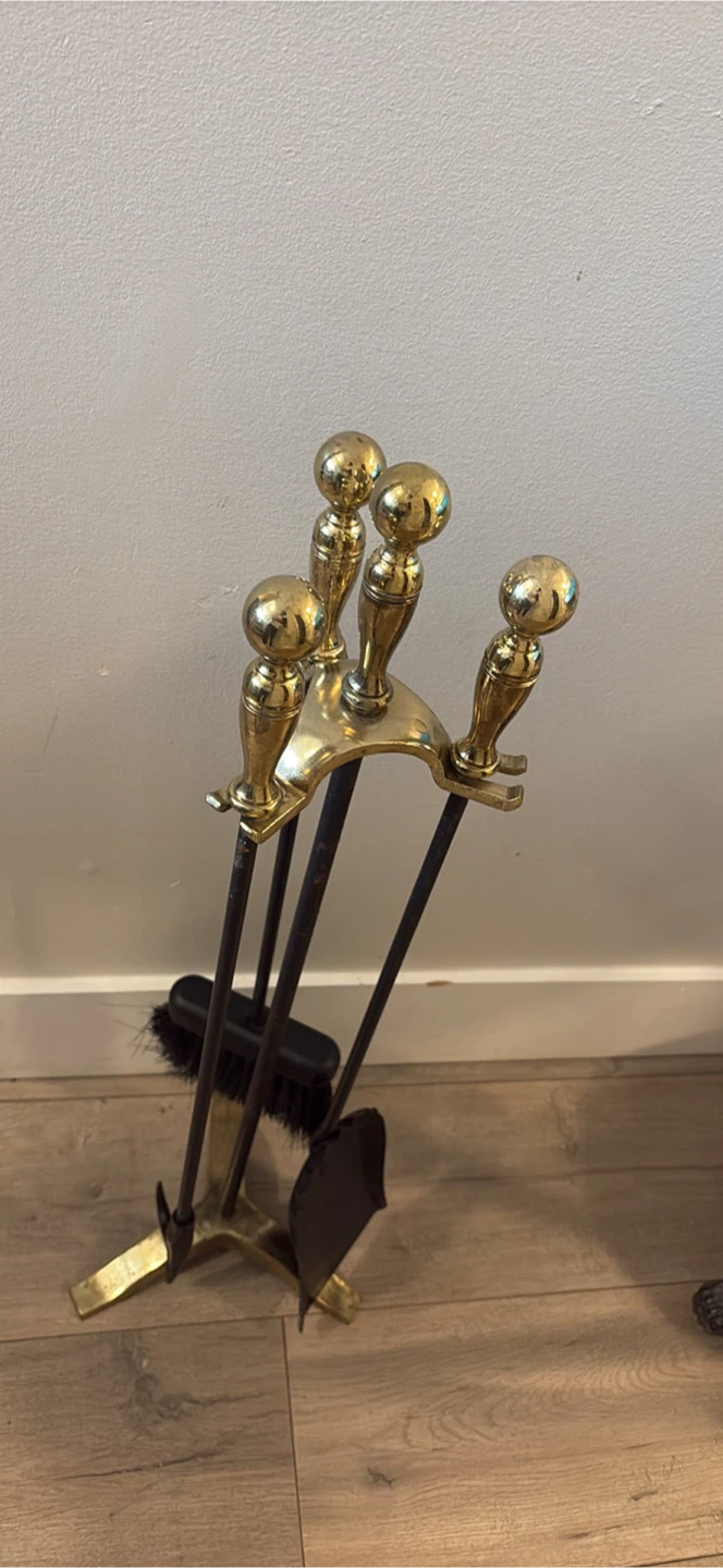 Vintage Brass and Black Fireplace Tool Set - photo 2