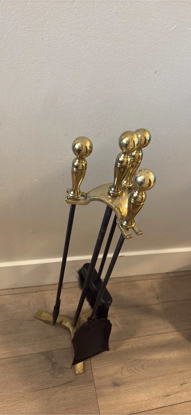 Vintage Brass and Black Fireplace Tool Set - photo 3