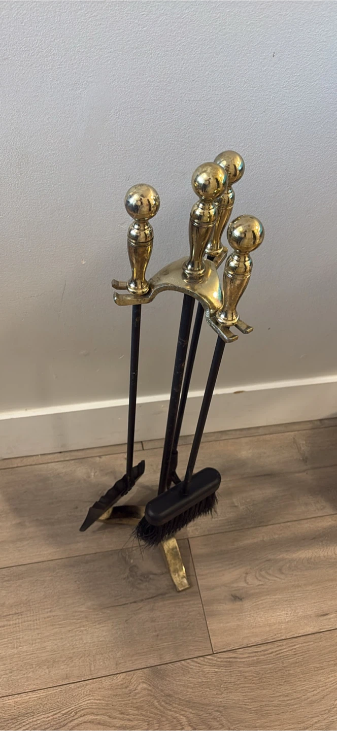 Vintage Brass and Black Fireplace Tool Set - photo 4