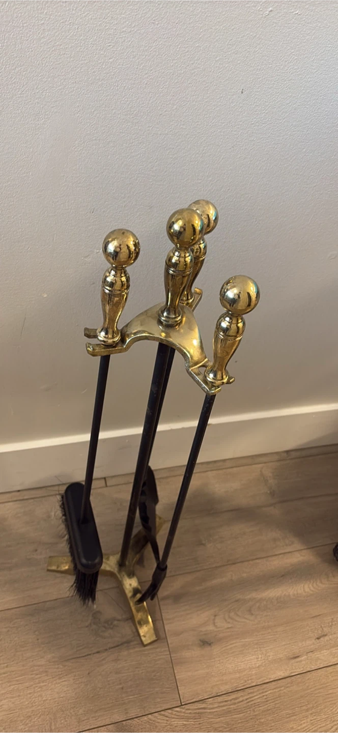 Vintage Brass and Black Fireplace Tool Set - photo 5