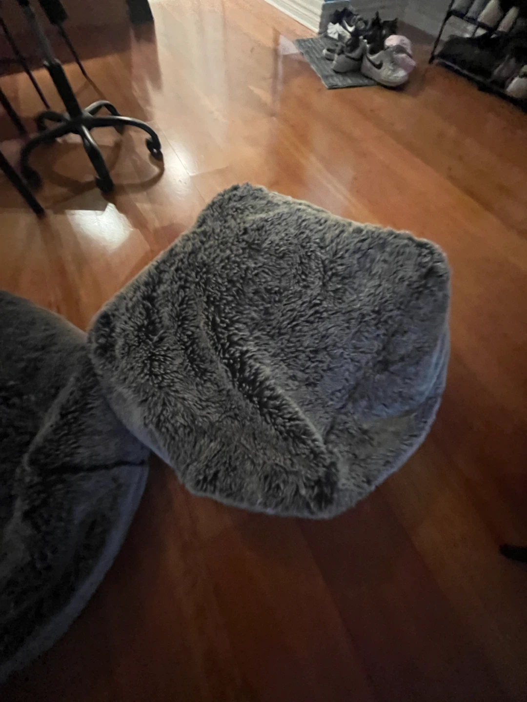 Set of 2 Grey Faux Fur Bean Bag Ottomans