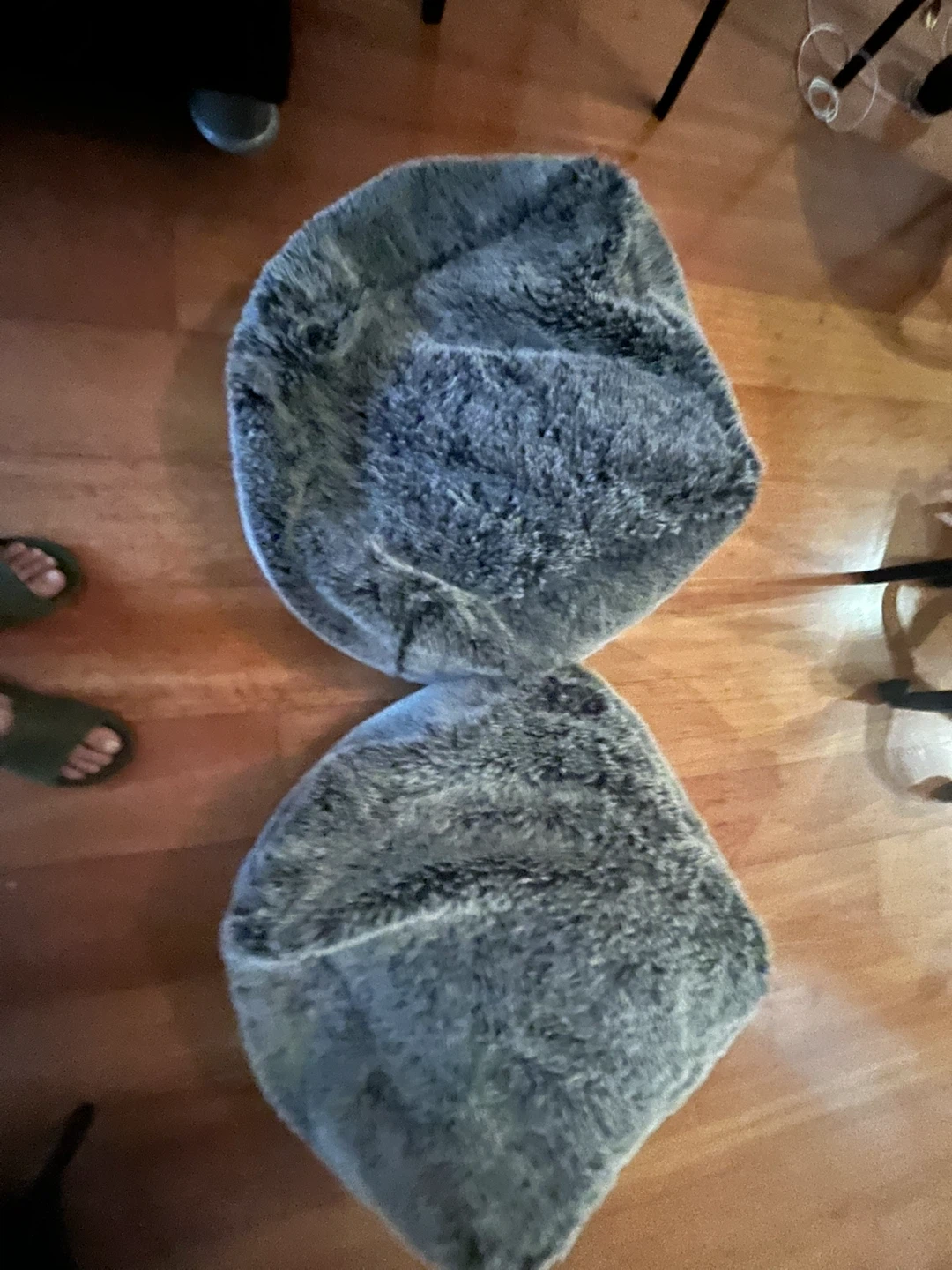 Set of 2 Grey Faux Fur Bean Bag Ottomans - photo 2
