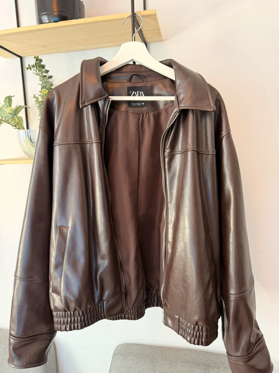 Zara Brown Faux Leather Bomber Jacket