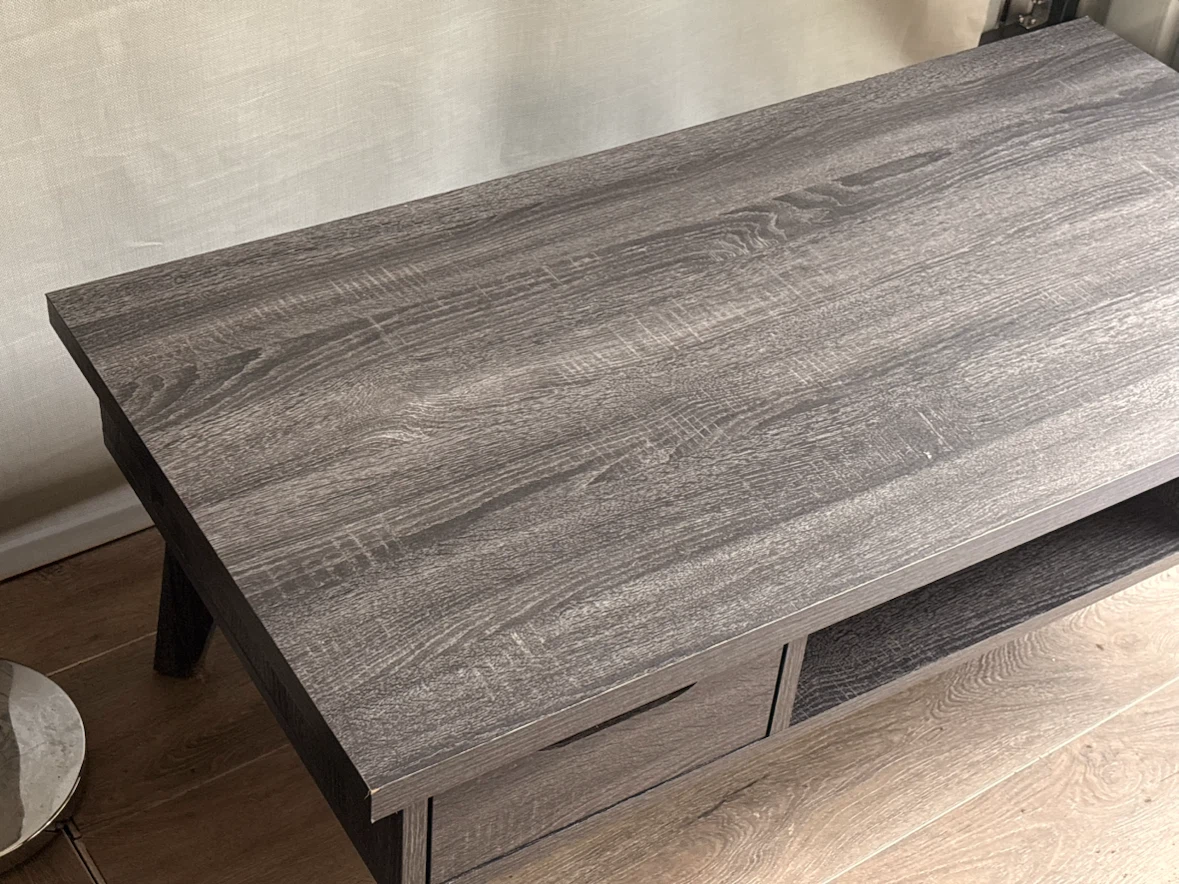 Dark grey wood coffee table with drawer