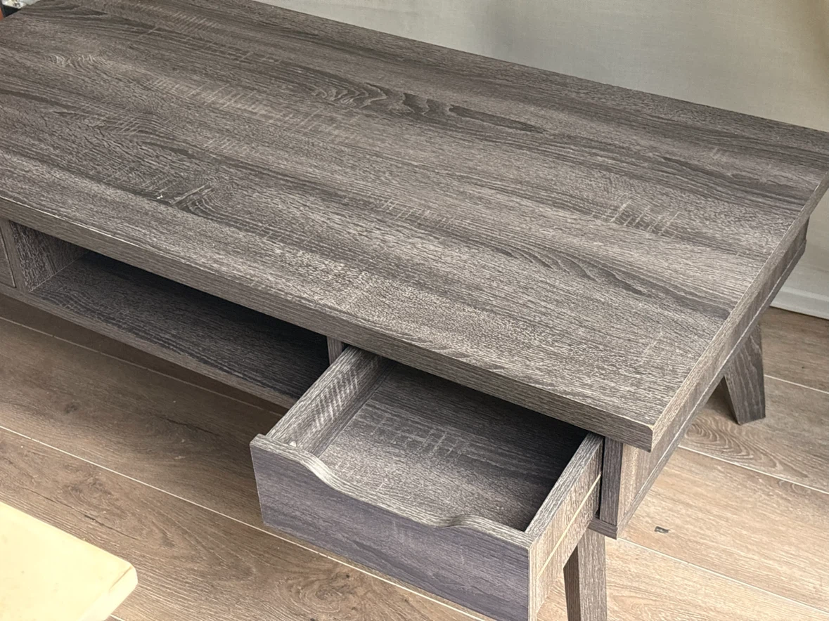 Dark grey wood coffee table with drawer - photo 3