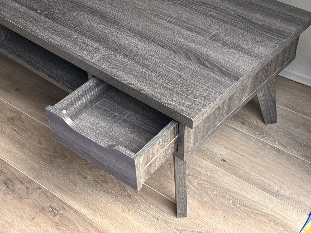 Dark grey wood coffee table with drawer - photo 4