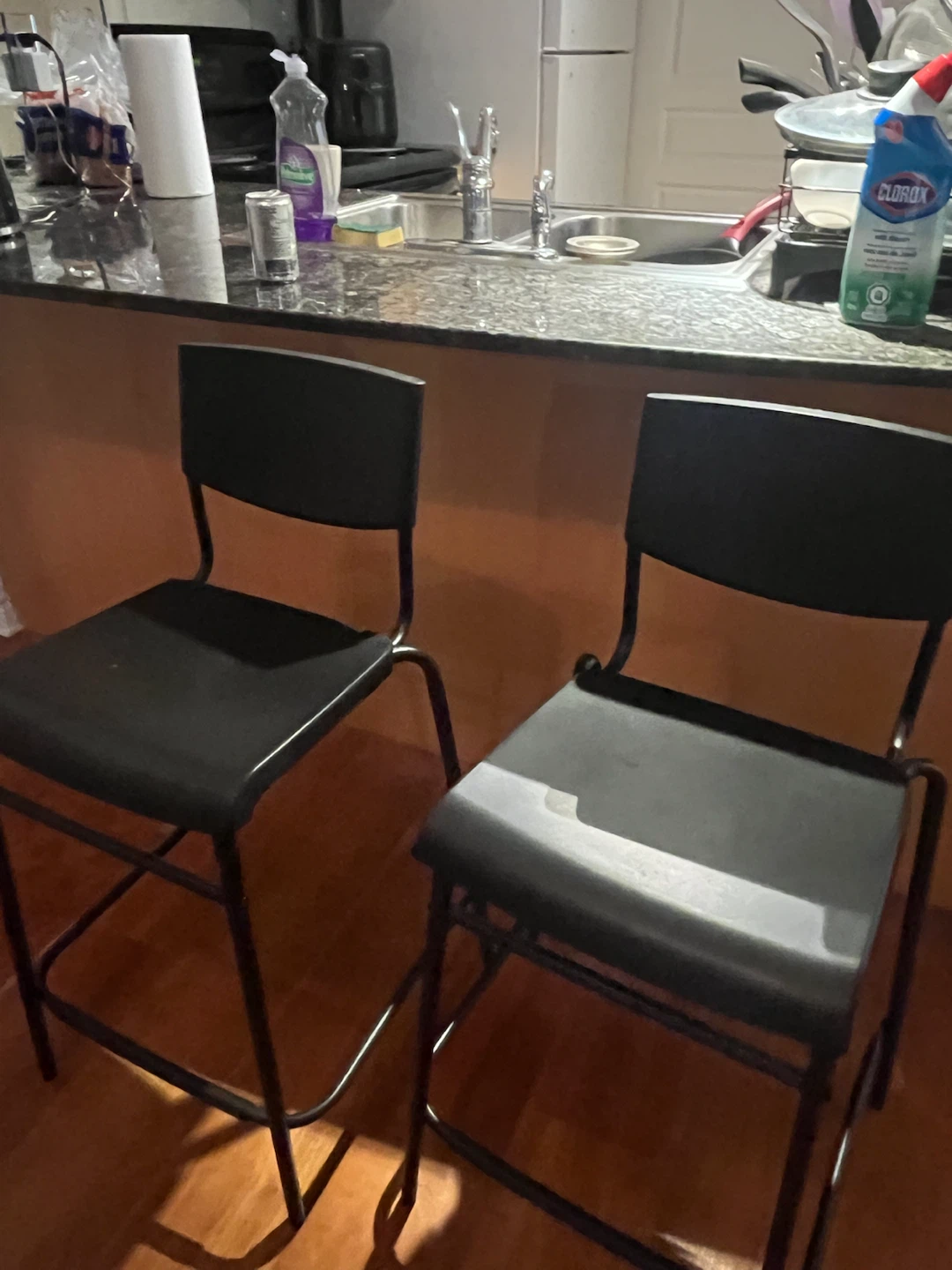 Two Black Metal Bar Stools - photo 2