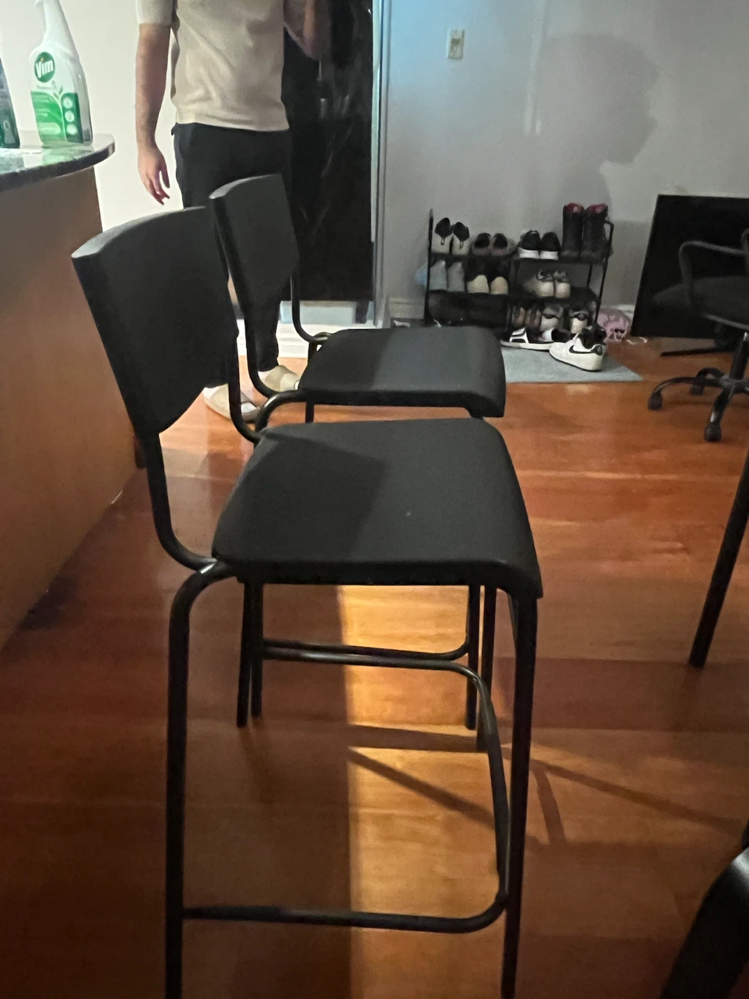 Two Black Metal Bar Stools - photo 3
