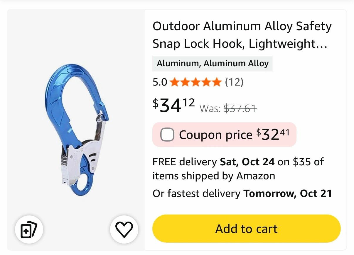 Blue Aluminum Alloy Safety Snap Lock Hook - photo 2