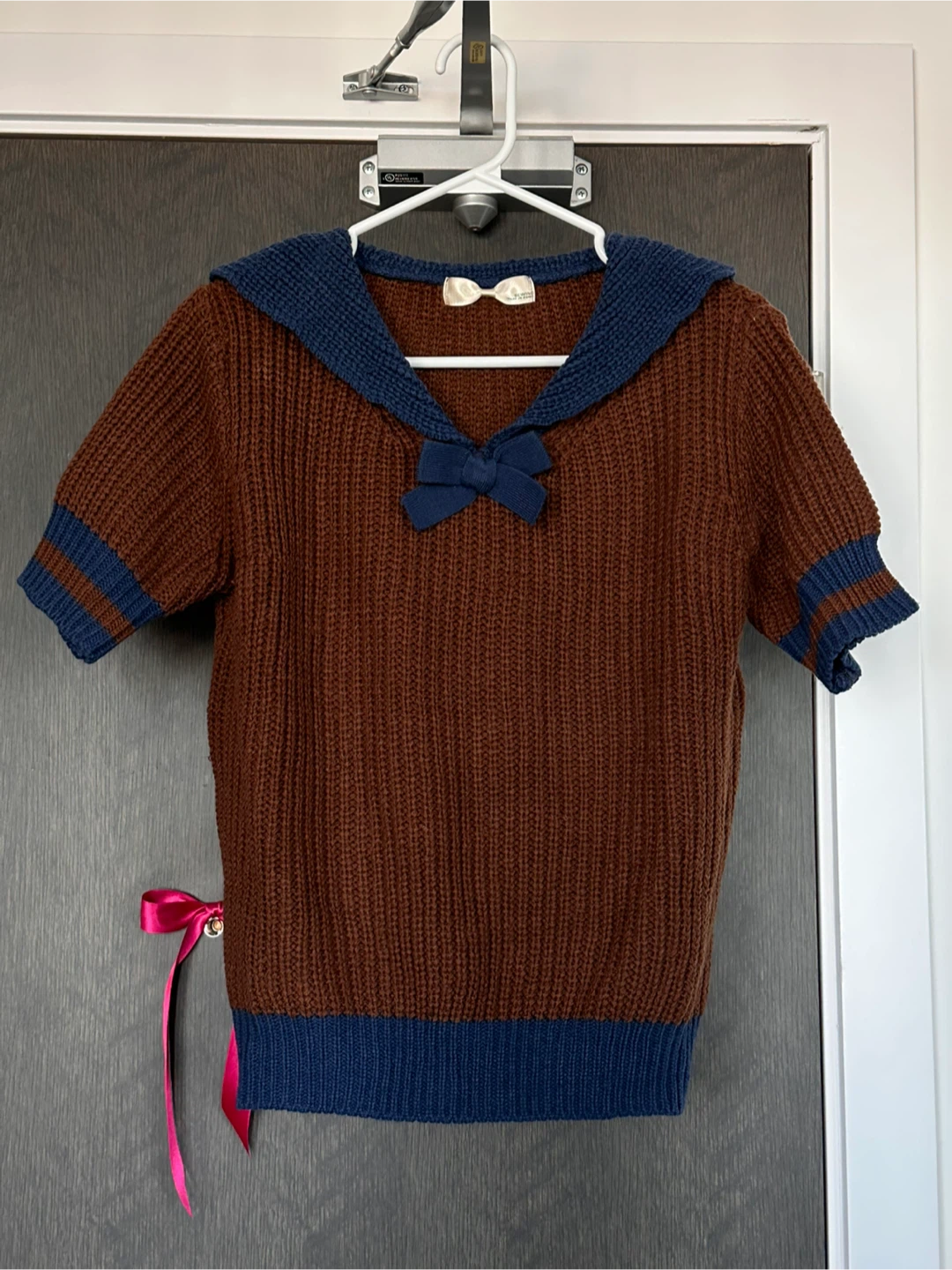 Brown and Navy Sailor Collar Knit Top