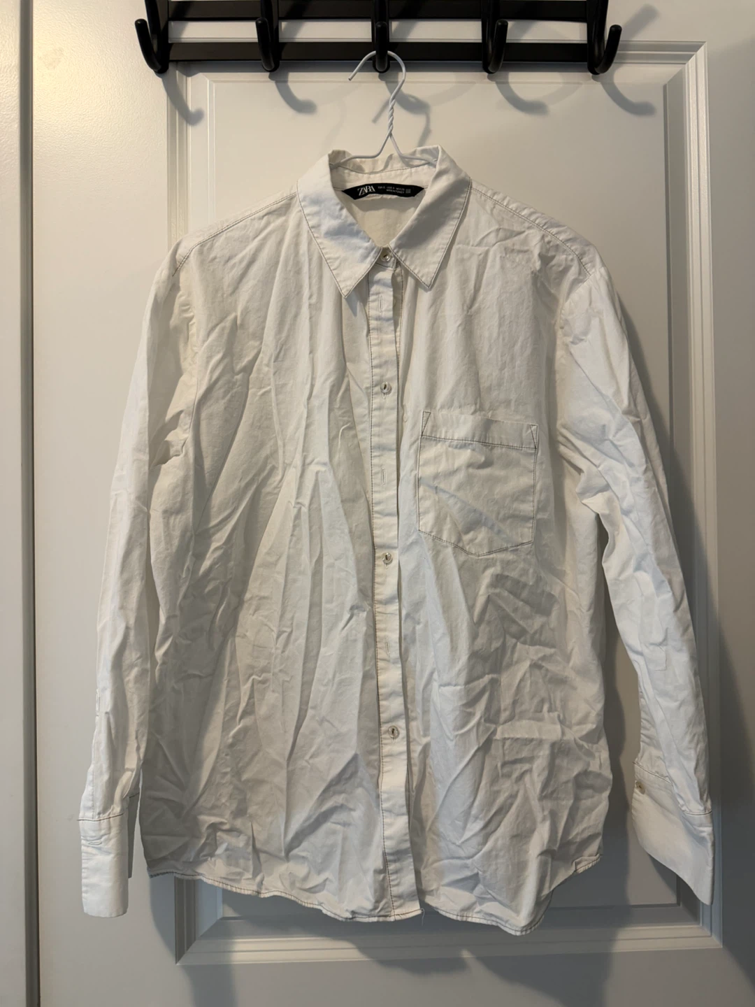 ZARA white long-sleeve button-up shirt