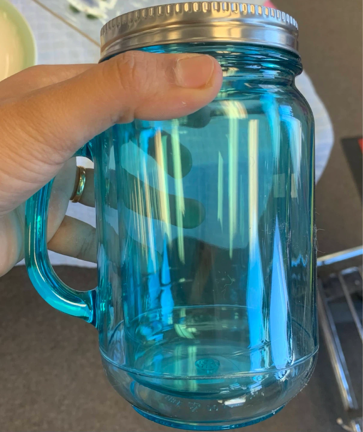 🥕Blue Plastic Mason Jar Mug with Straw