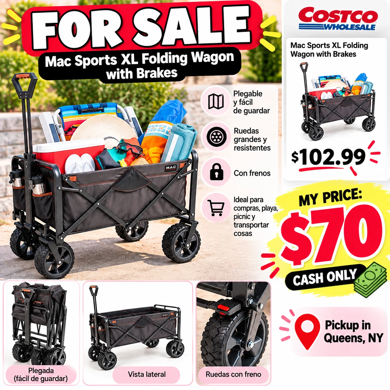 Mac Sports XL Folding Wagon with Brakes