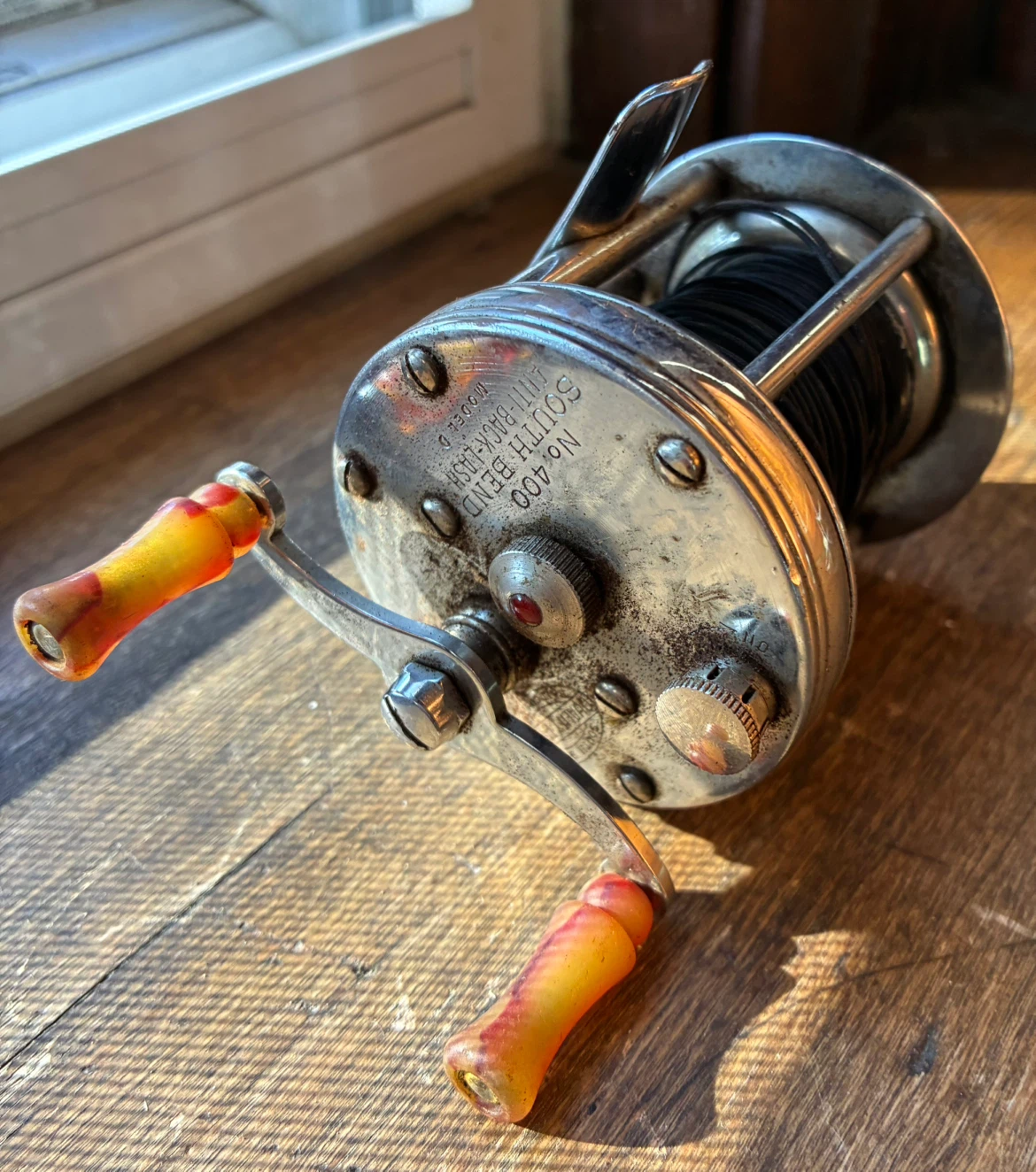 Vintage fishing reel antique angling  South Bend 400 Art Deco