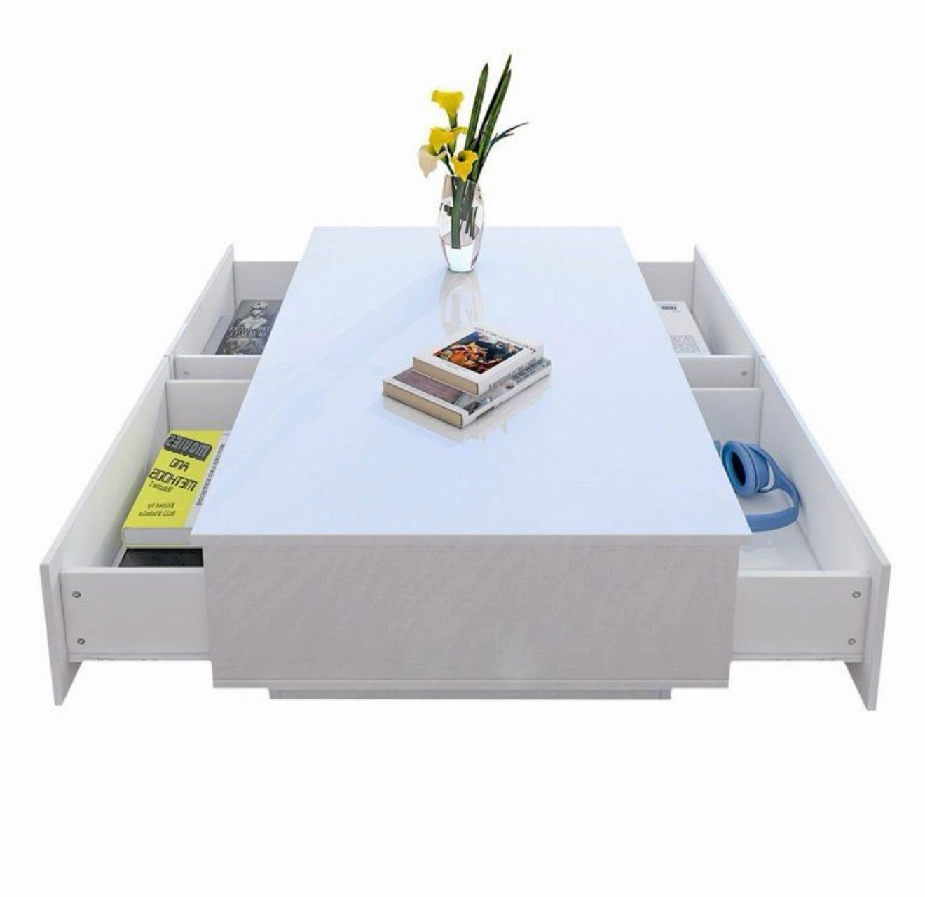 White Glossy Coffee Table with Storage Drawers - photo 3