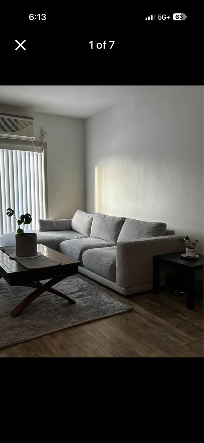 Light grey feather filled sectional sofa
