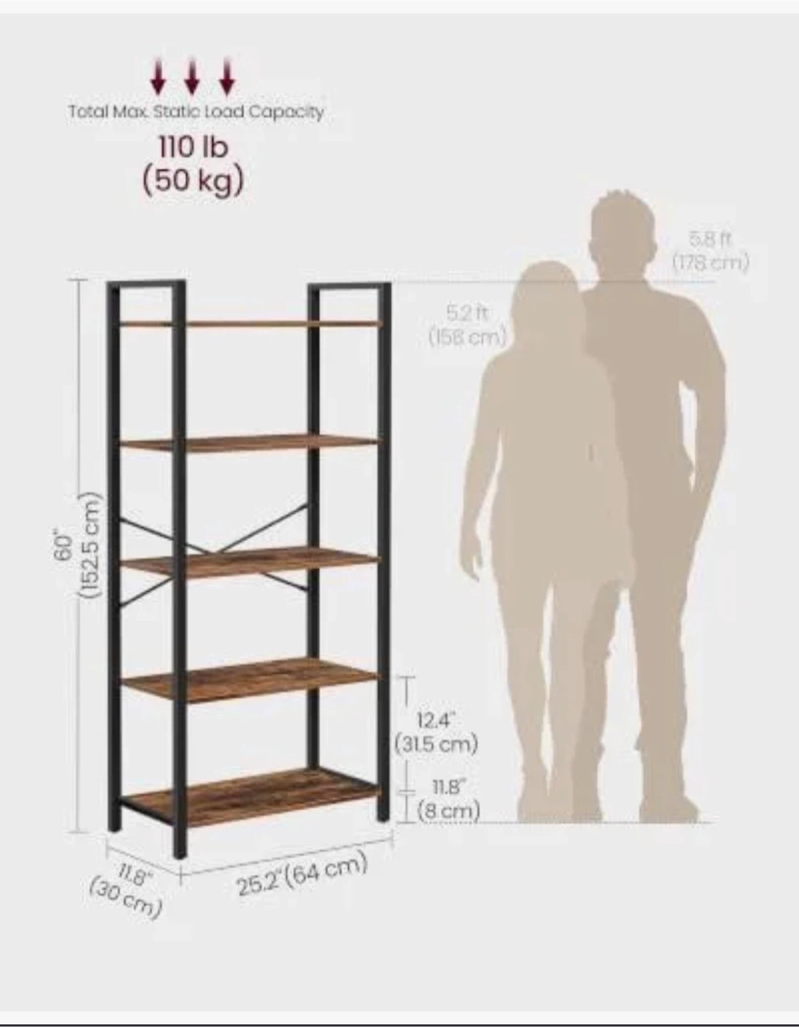 5-Tier Industrial Bookshelf - photo 5