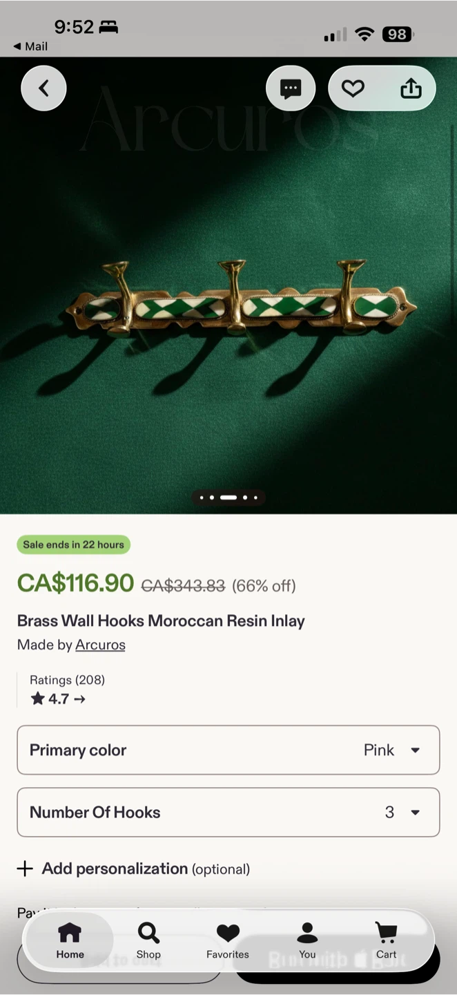 Solid Brass Mounted Wall Hooks - photo 5