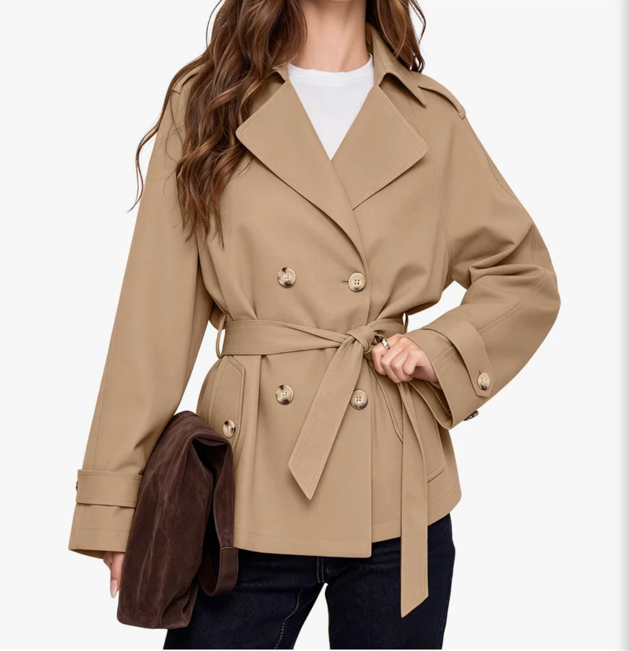 Beige Double-Breasted Trench Jacket (LG)