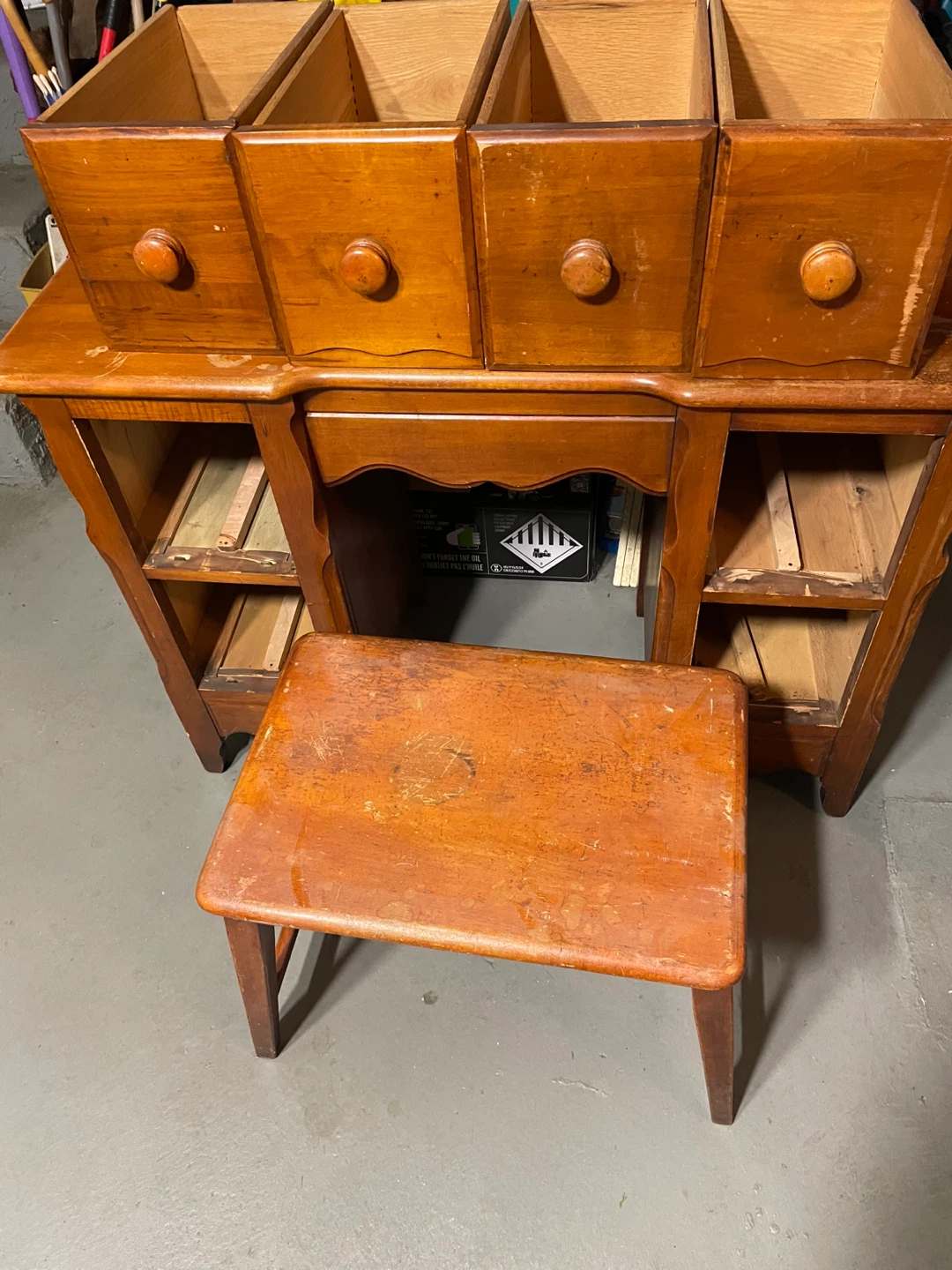 Vintage Wooden Vanity with Stool