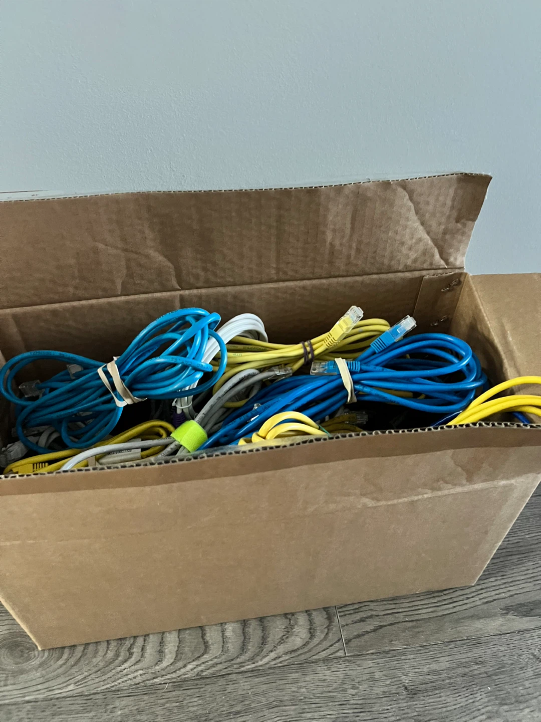 Big box of Internet Ethernet cables cat 5 cat5e cat 6