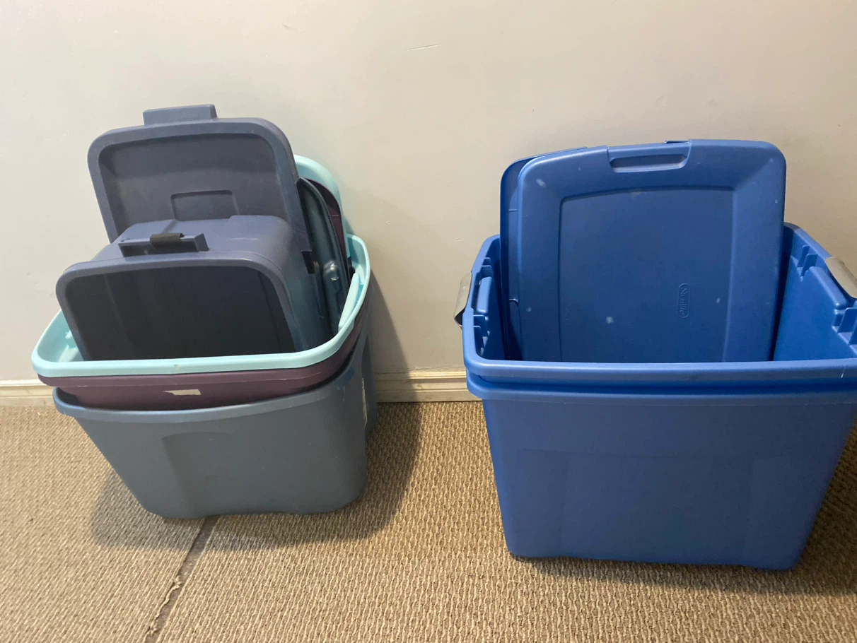 Assorted Plastic Storage Bins