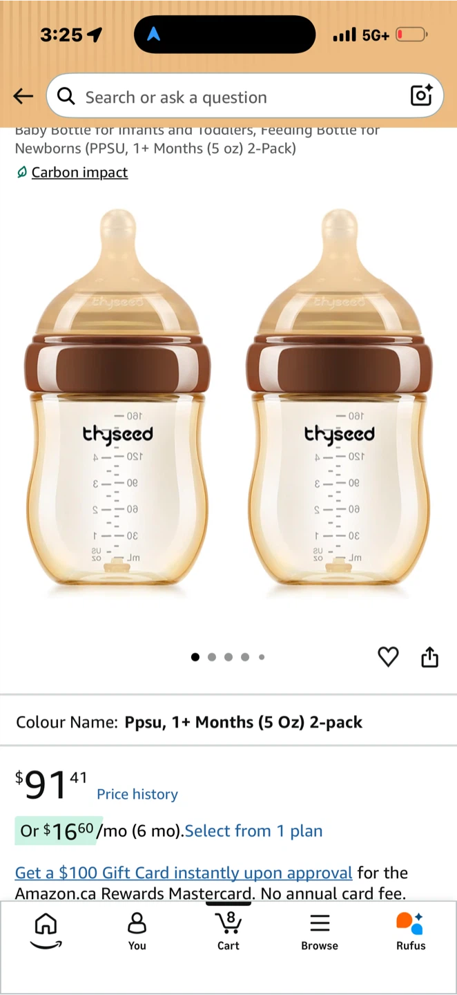 Thyseed PPSU Baby Bottles 5oz 2-Pack