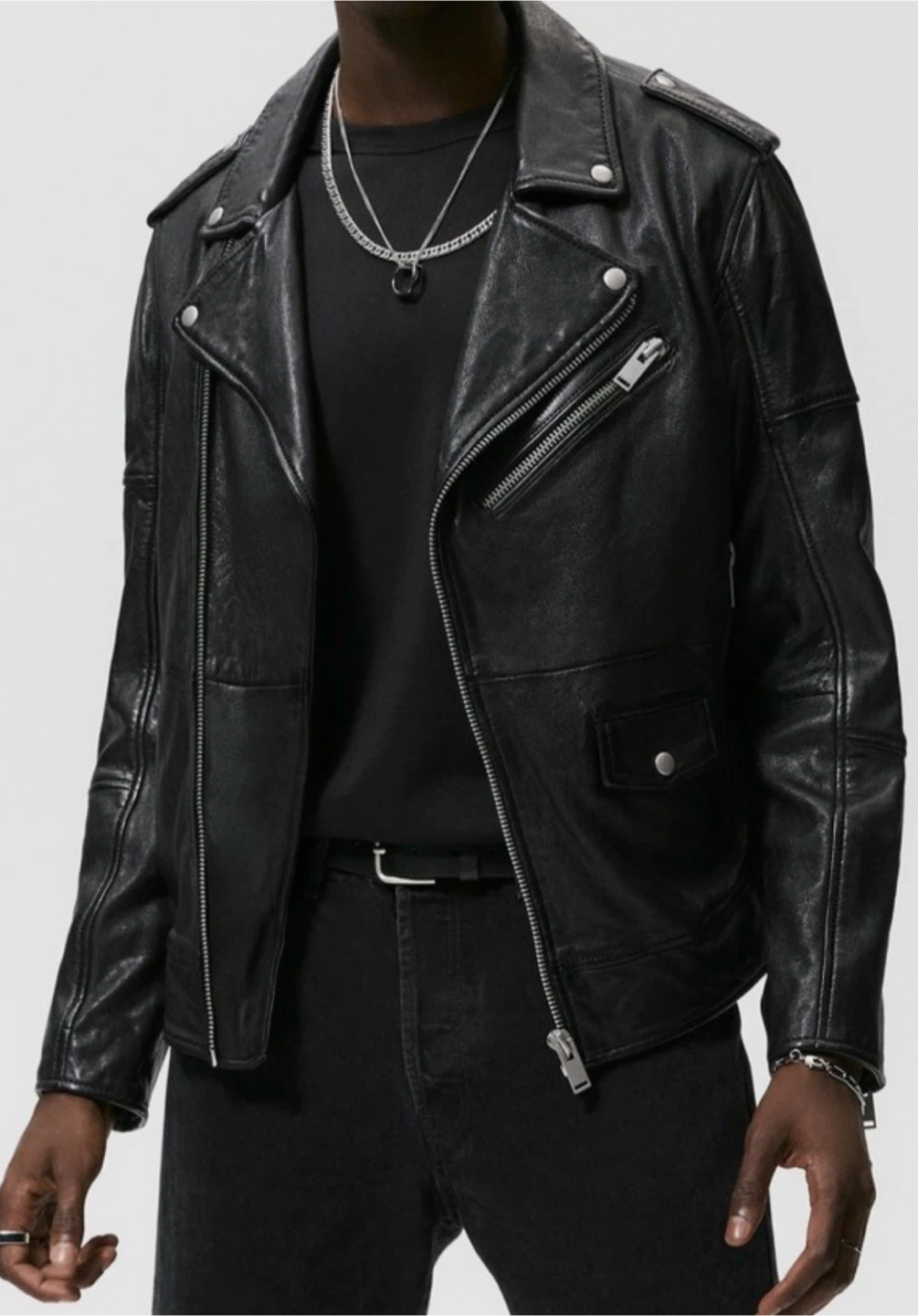 Zara Black Genuine Sheep Leather Men's Biker Jacket