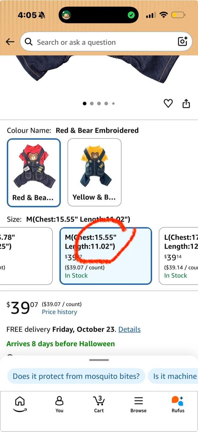 Red and Bear Embroidered Pet Overall