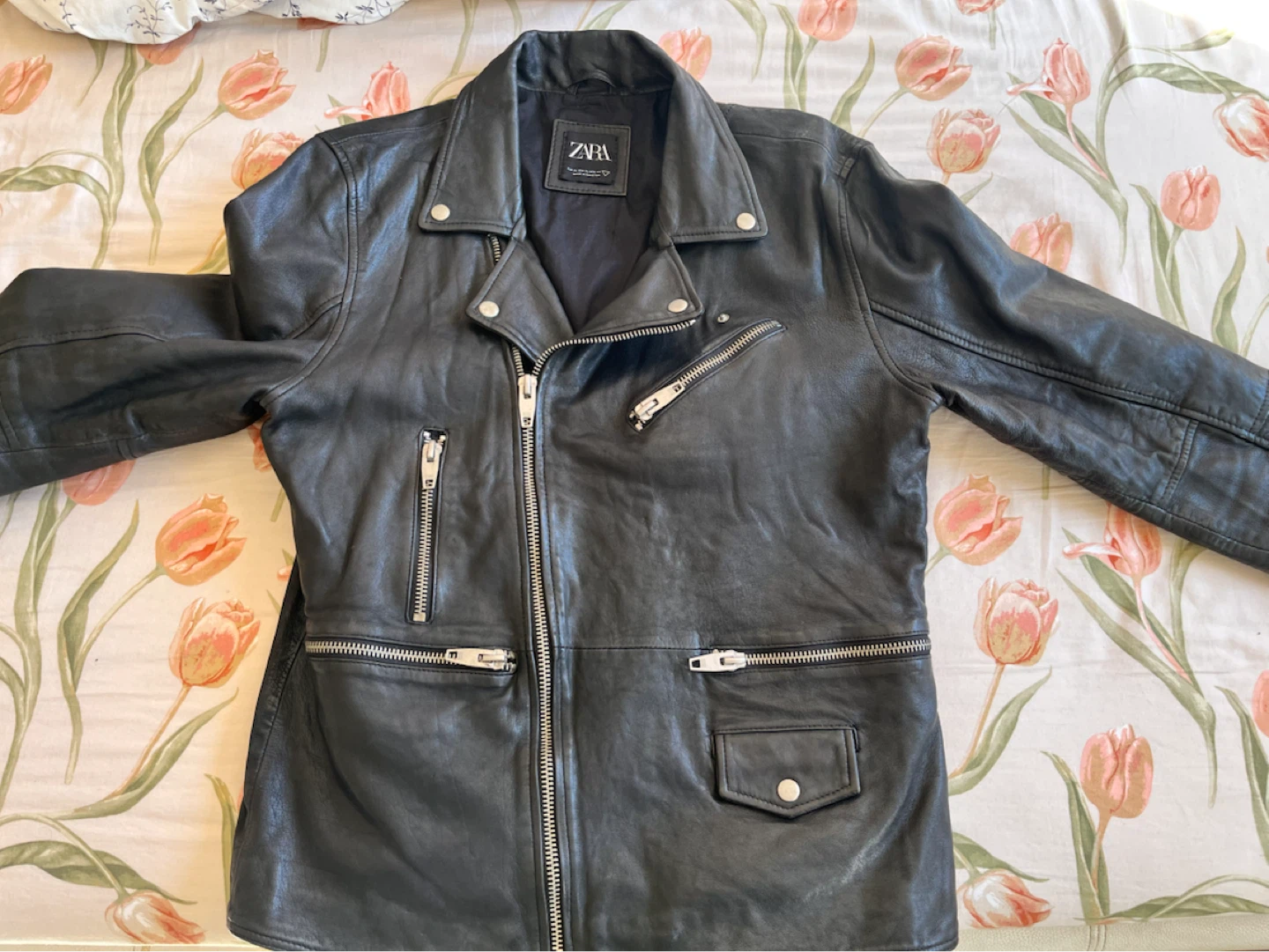 Zara Black Genuine Sheep Leather Men's Biker Jacket - photo 3