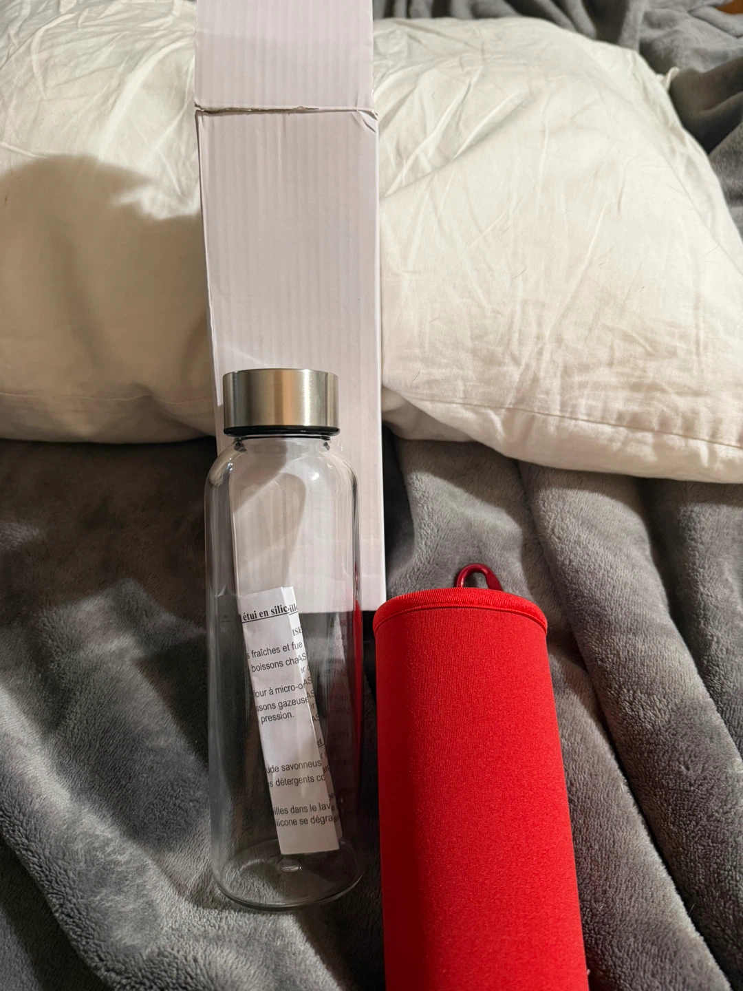Brand new Glass Water Bottle with Red Sleeve - photo 2