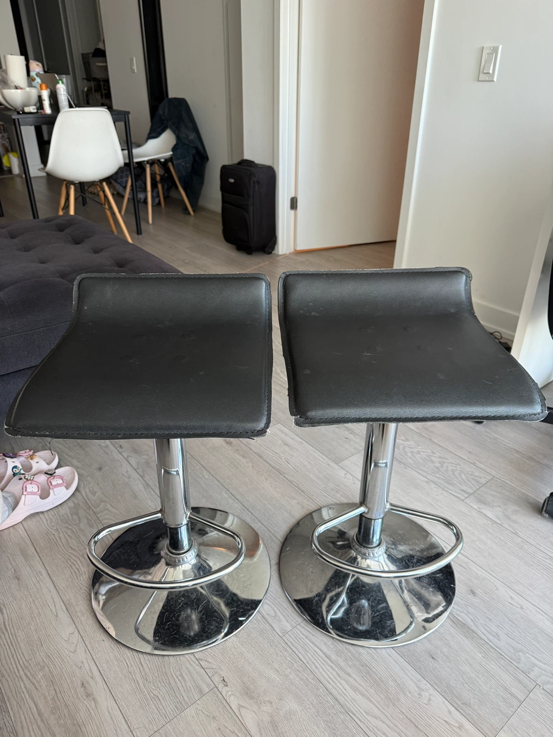 Set of Two Adjustable Black Bar Stools