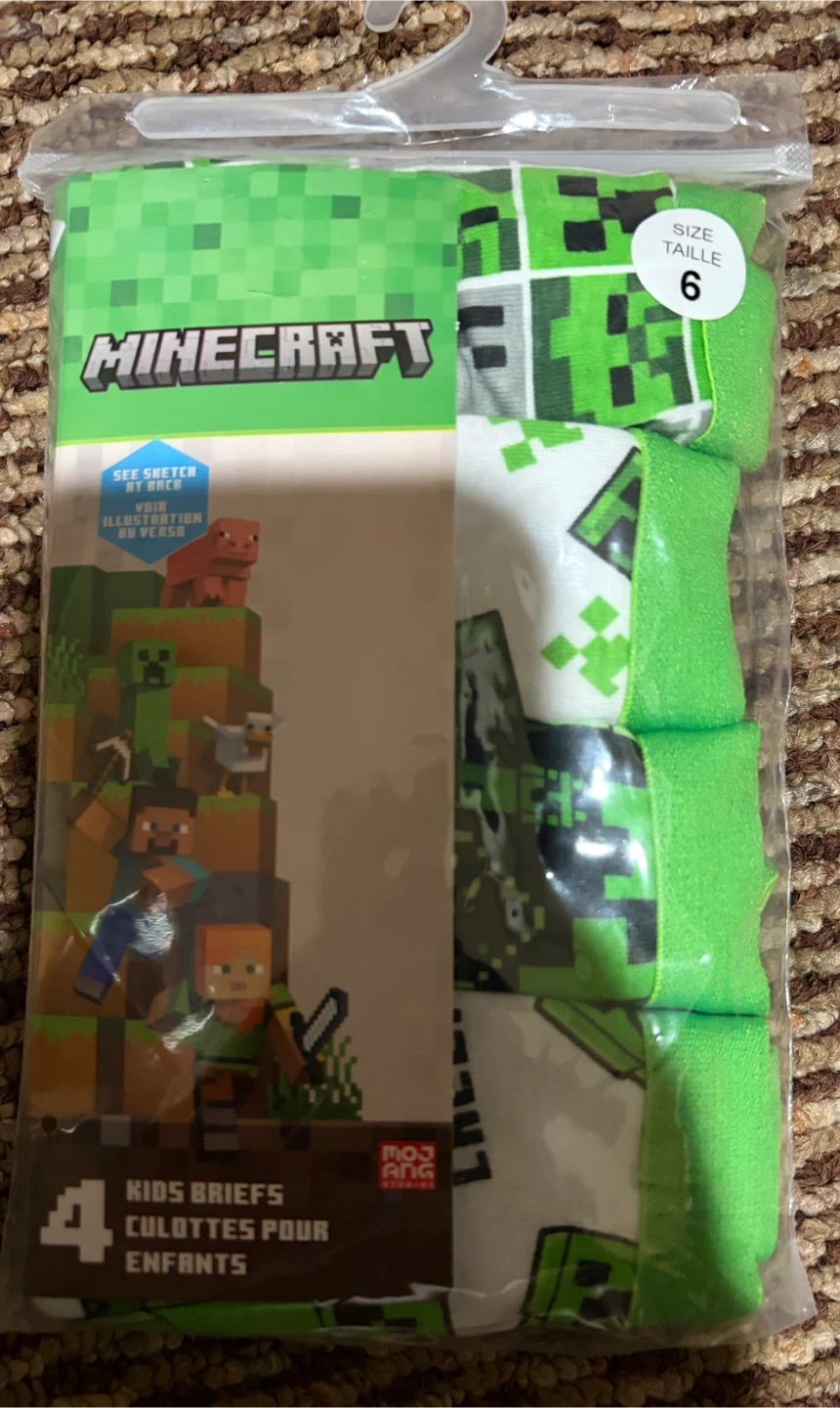 Minecraft Kids Briefs 4-Pack ~ Size 6