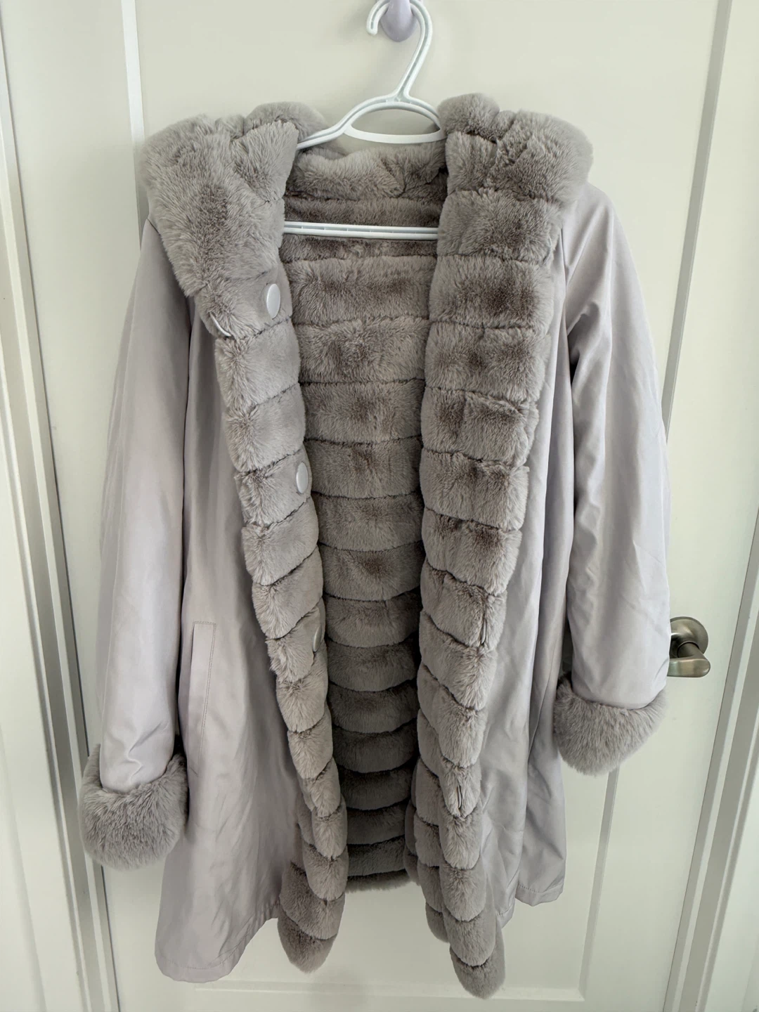 Reversible Faux Fur Coat with Hood