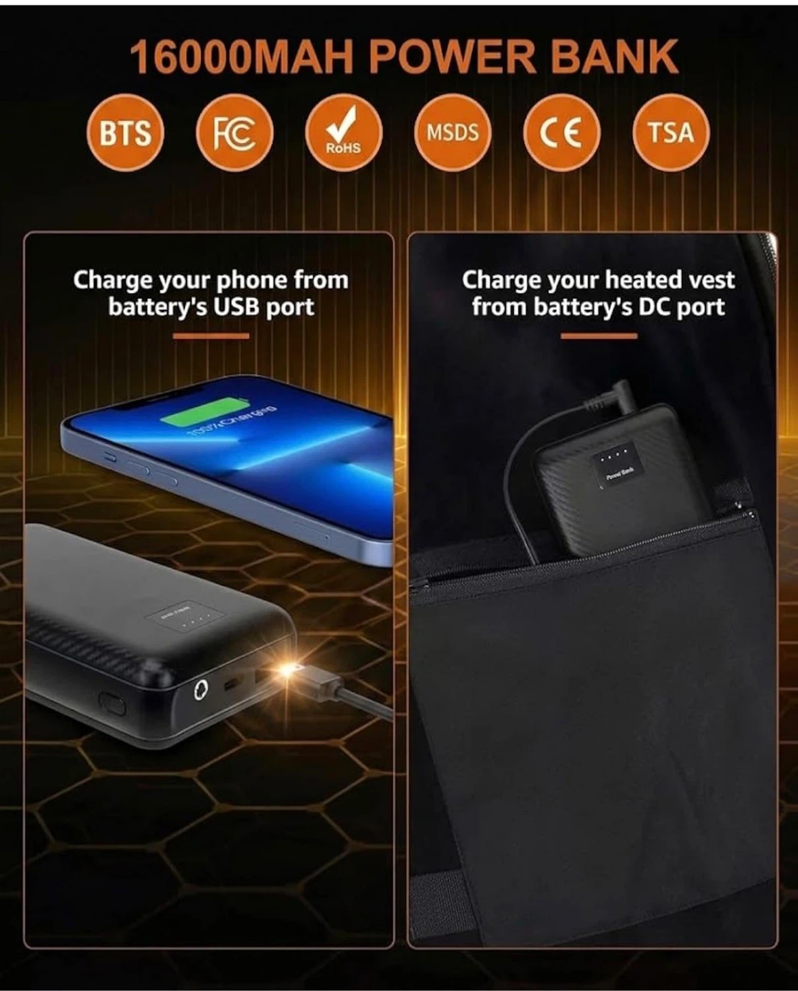 Unisex Heated Vest with 16000mAh Power Bank, Black, S-M - photo 3
