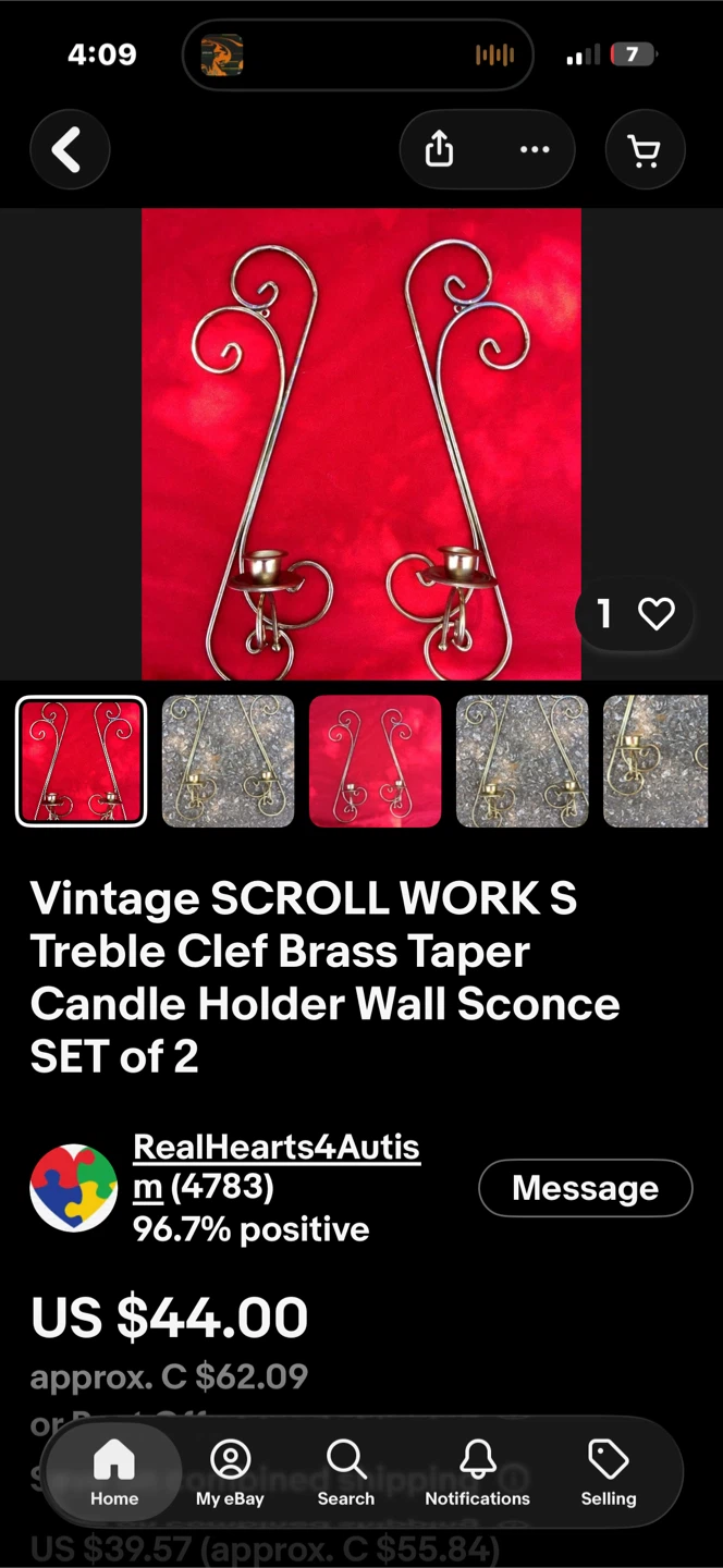 Vintage Brass Treble Clef Wall Sconces - Set of 2 - photo 4