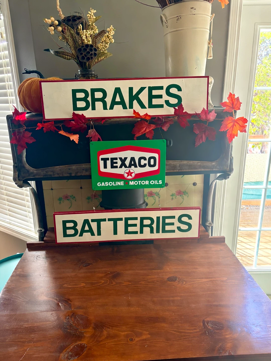 Texaco Gasoline Sign with Brakes and Batteries Signs