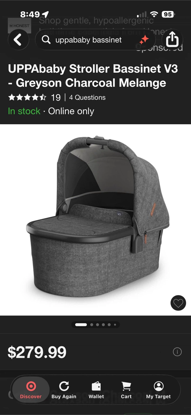 UPPAbaby Stroller Bassinet V3 - Greyson Charcoal Melange