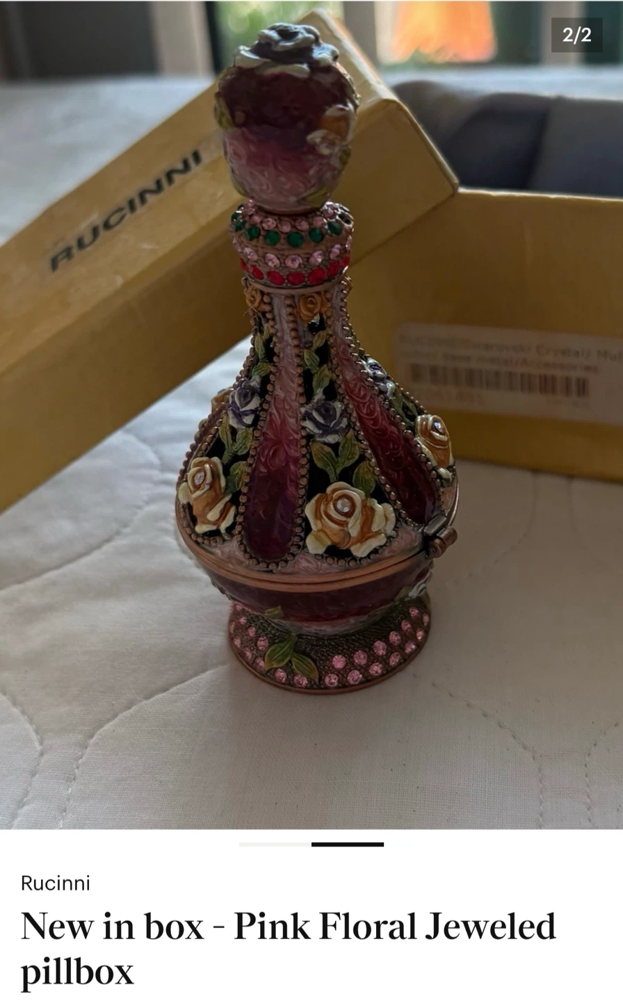 Rucinni Pink Floral Jeweled Pill Box