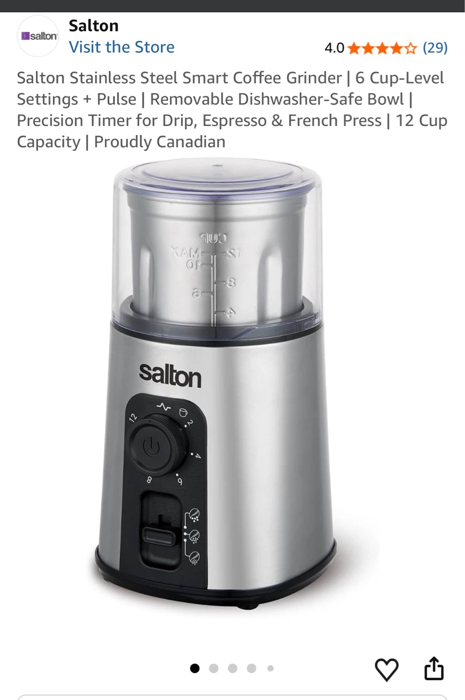 Salton Smart Coffee Grinder - photo 2
