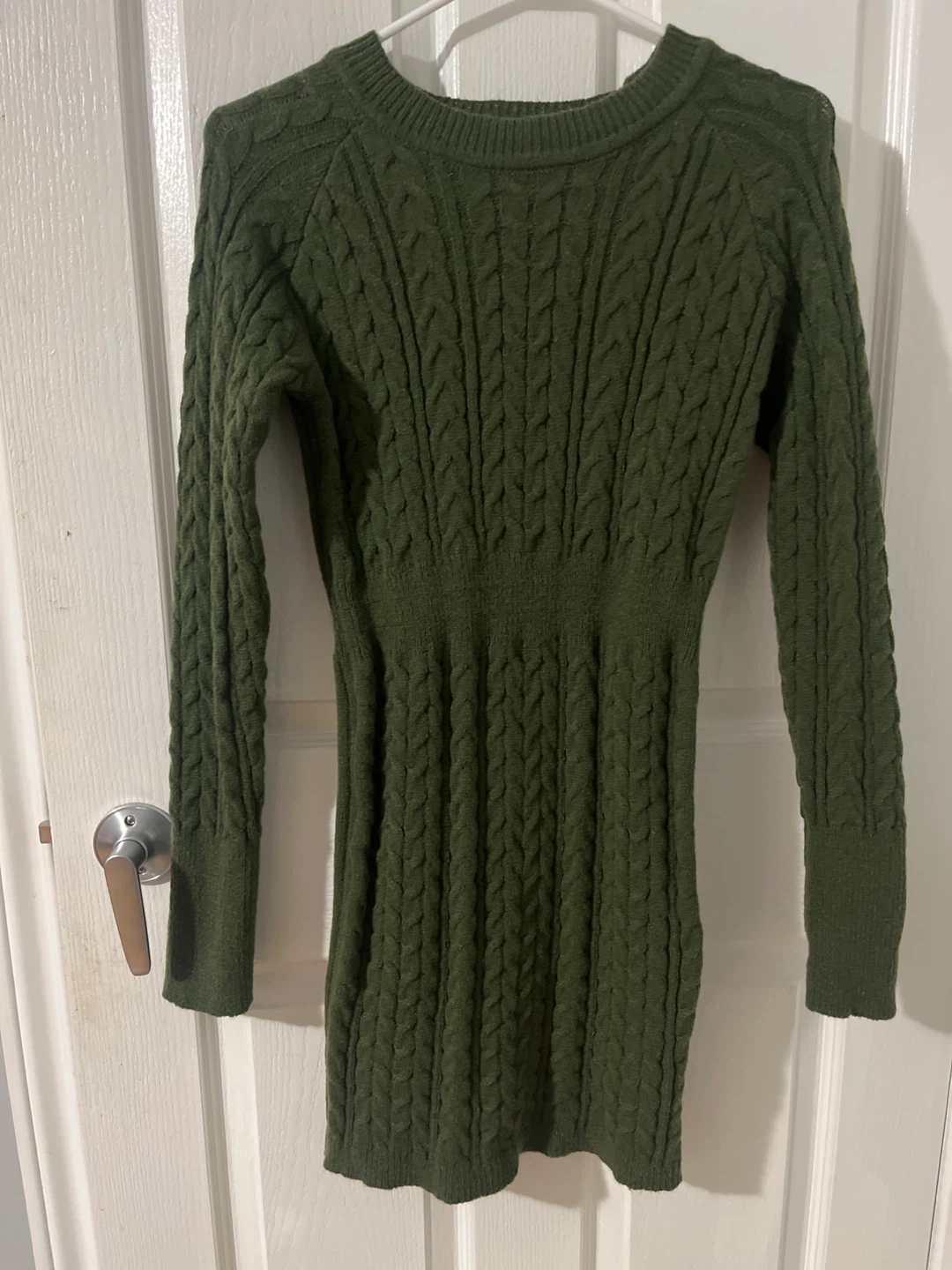 Olive Green Cable Knit Sweater Dress